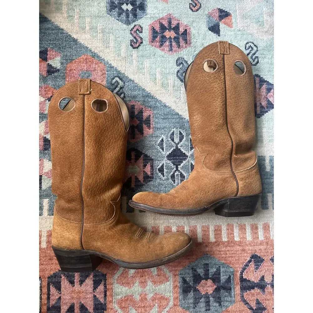Vintage Tony Lama Suede Cowgirl Boots – Tan Western Round Toe Size 8